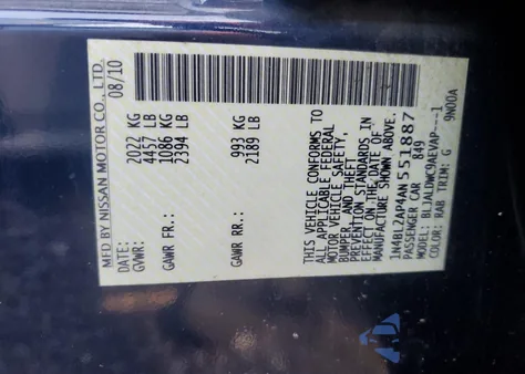 2010 Nissan Altima Sr z USA, uszkodzony, nr VIN 1N4BL2AP4AN551887